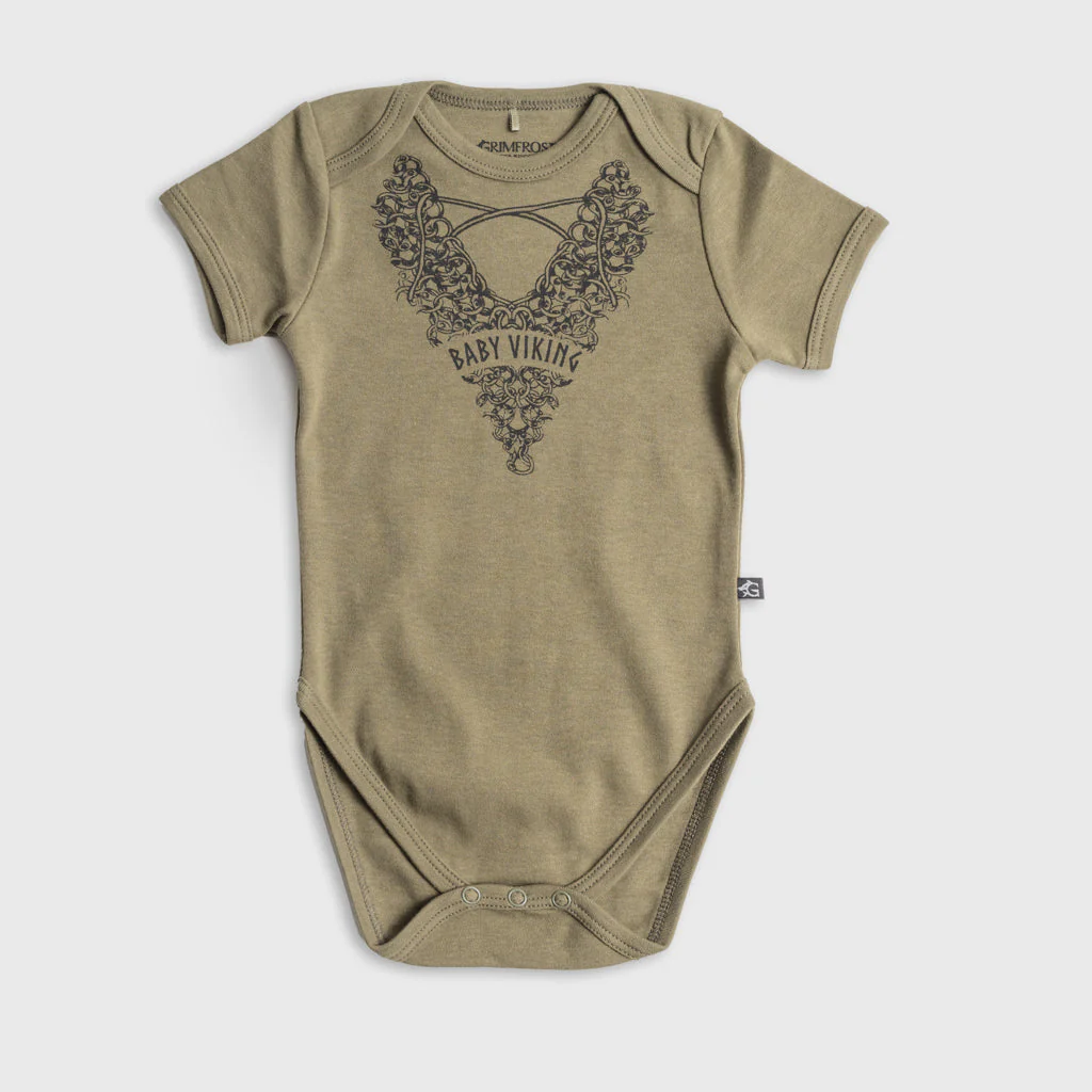 Baby Bodysuit, Viking Boy, Green - Image 3