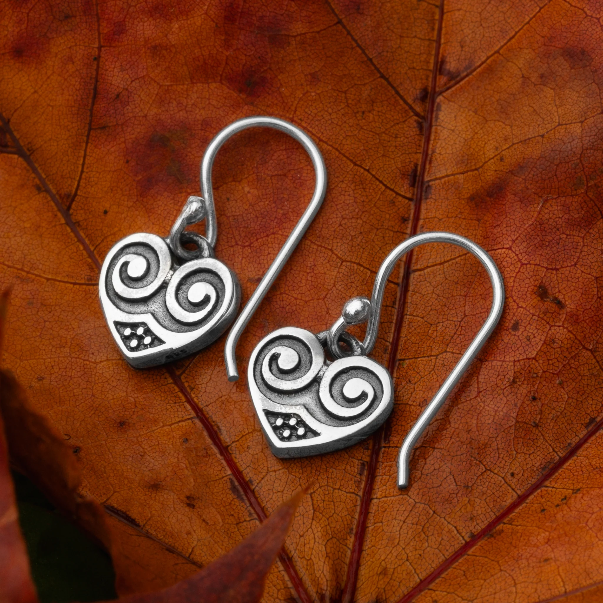 Birka Heart Earrings, Silver