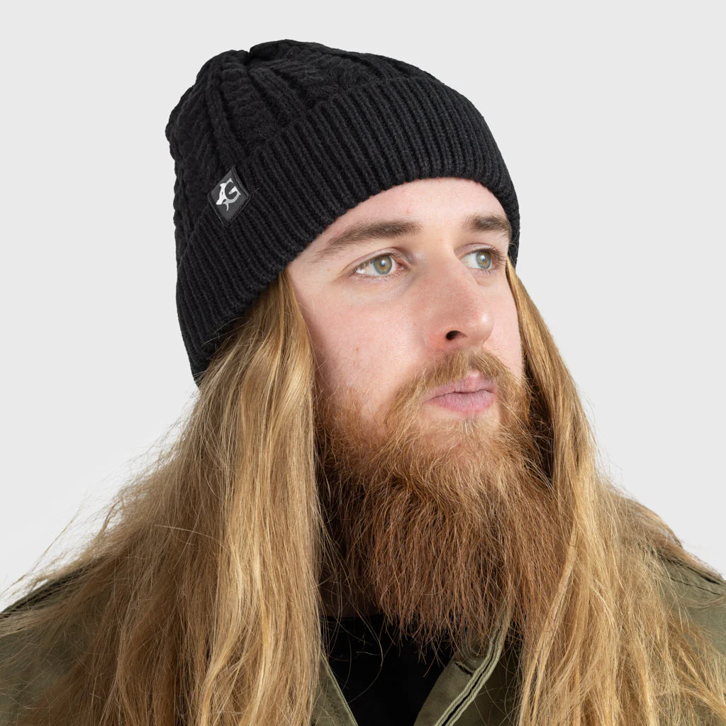 Grimfrost Cable Knit Beanie, Black - Image 2