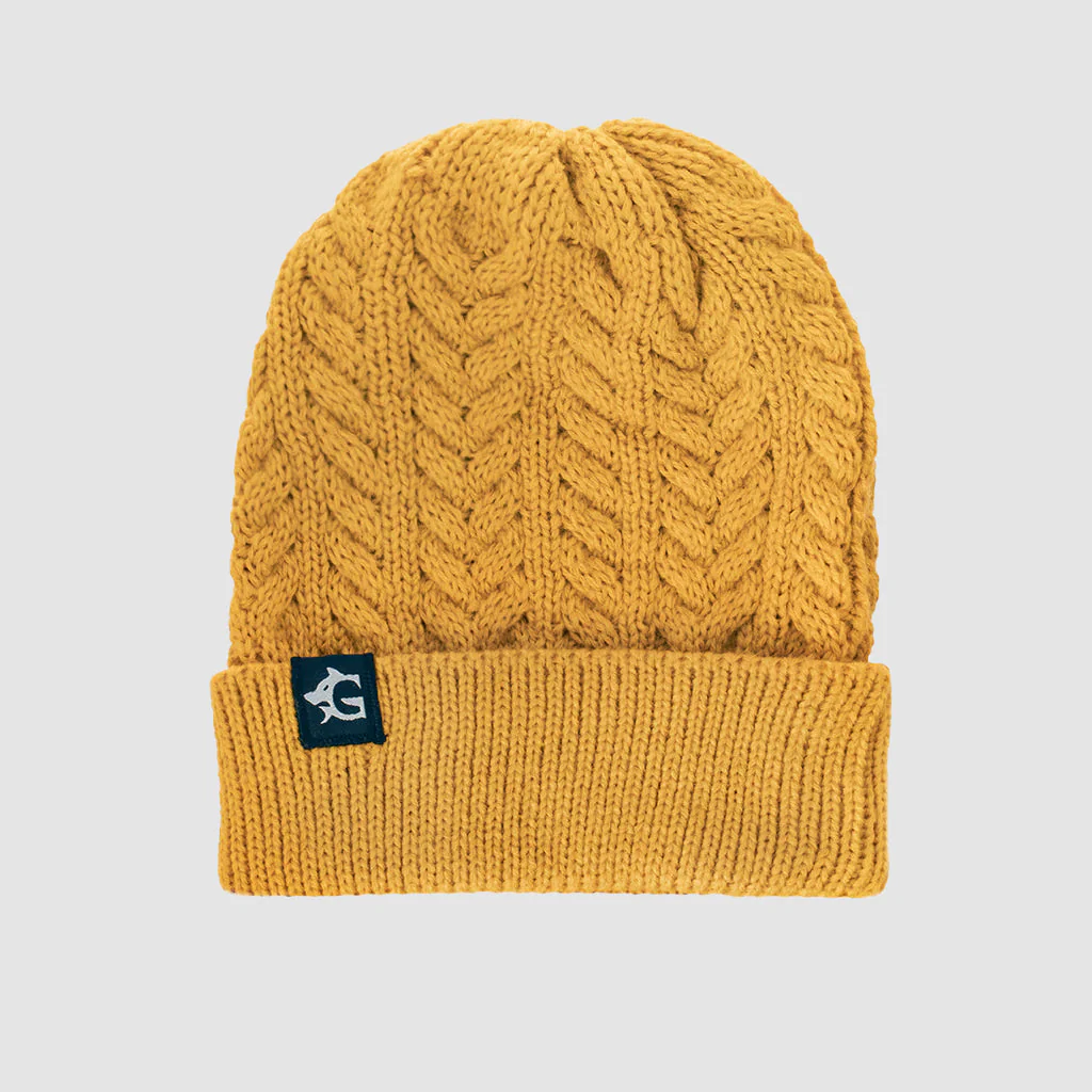 Grimfrost Cable Knit Beanie, Mustard - Image 2