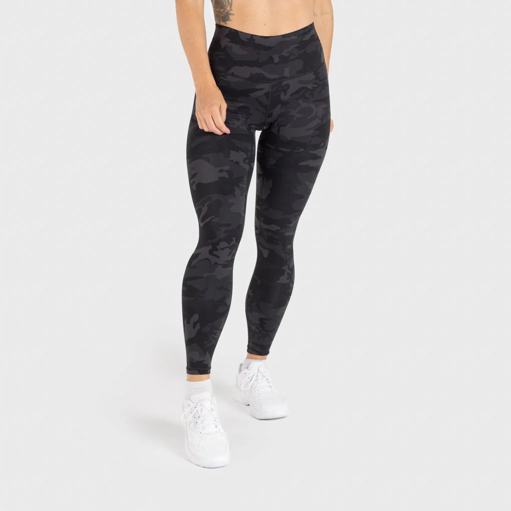 High Waisted Camo Leggings, Black - Image 3