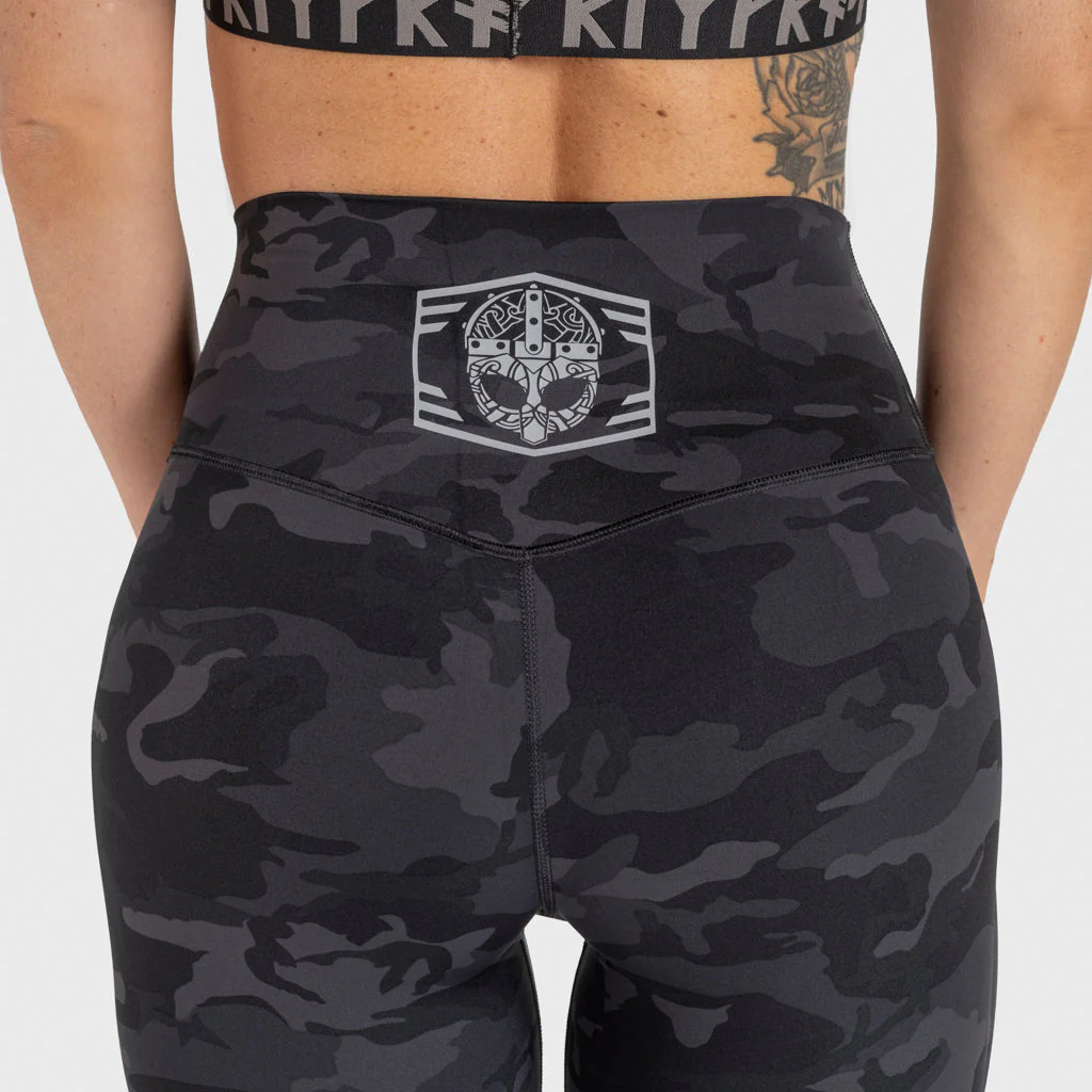 High Waisted Camo Leggings, Black - Image 4