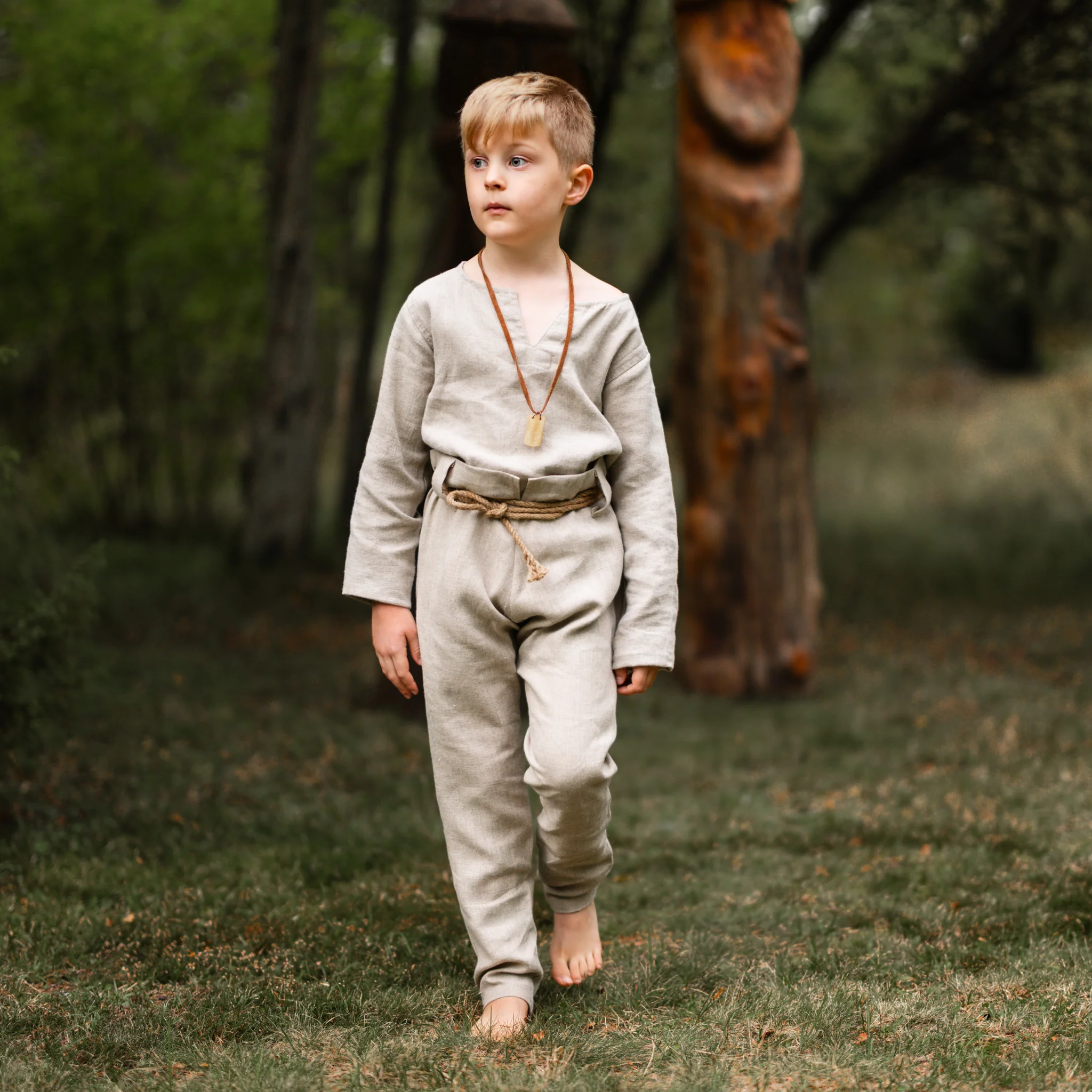 Kids Linen Trousers, Natural - Image 2