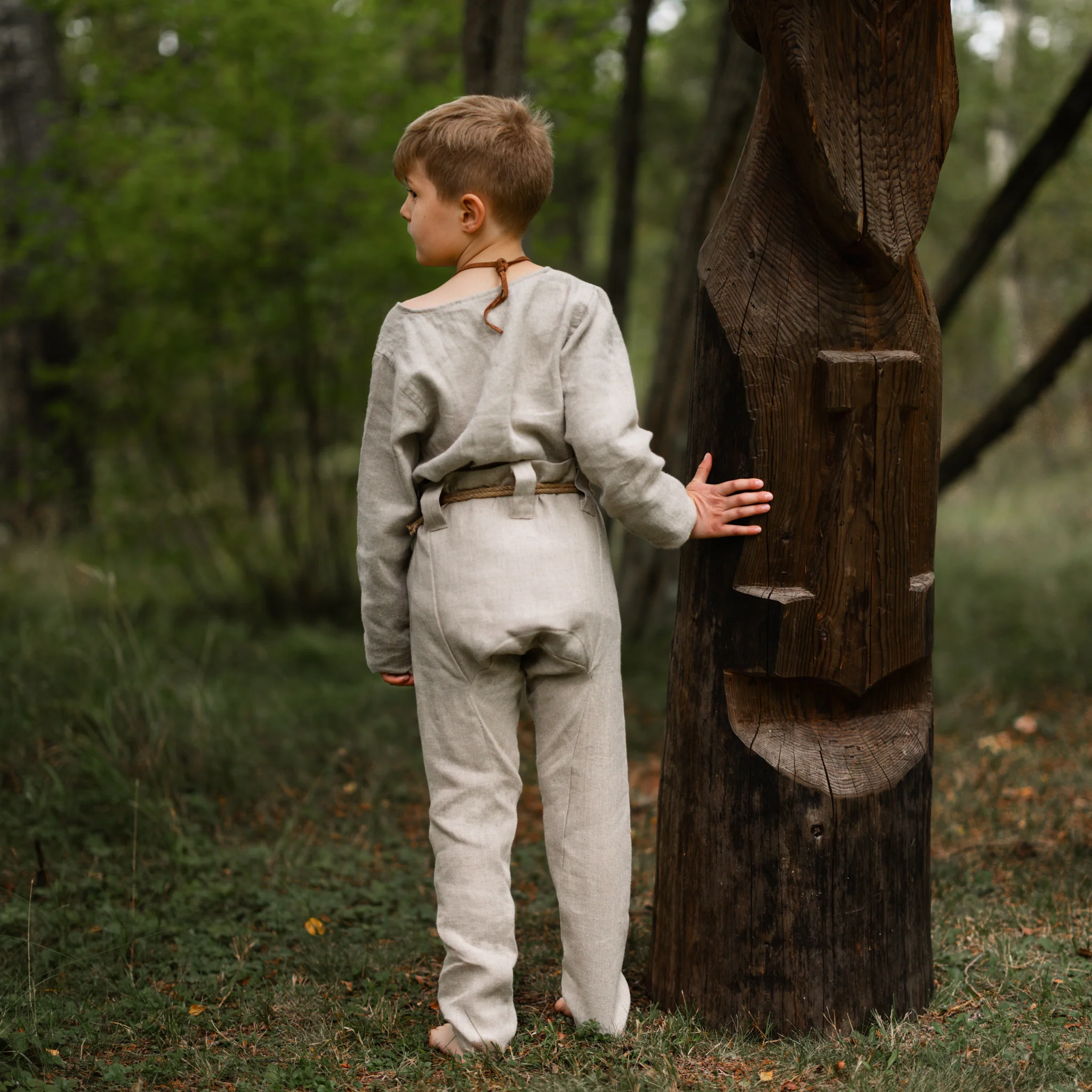 Kids Linen Trousers, Natural - Image 3