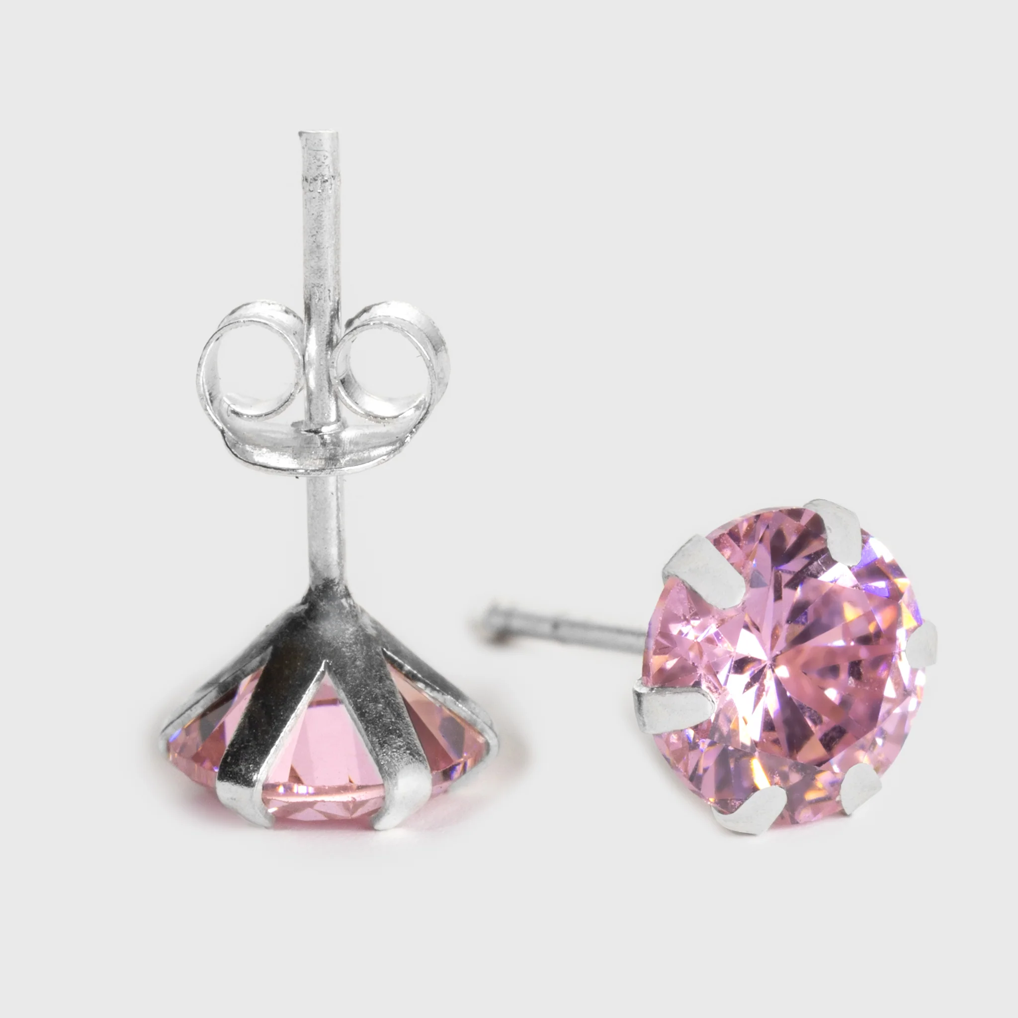 Pink Zircon Silver Stud Earrings