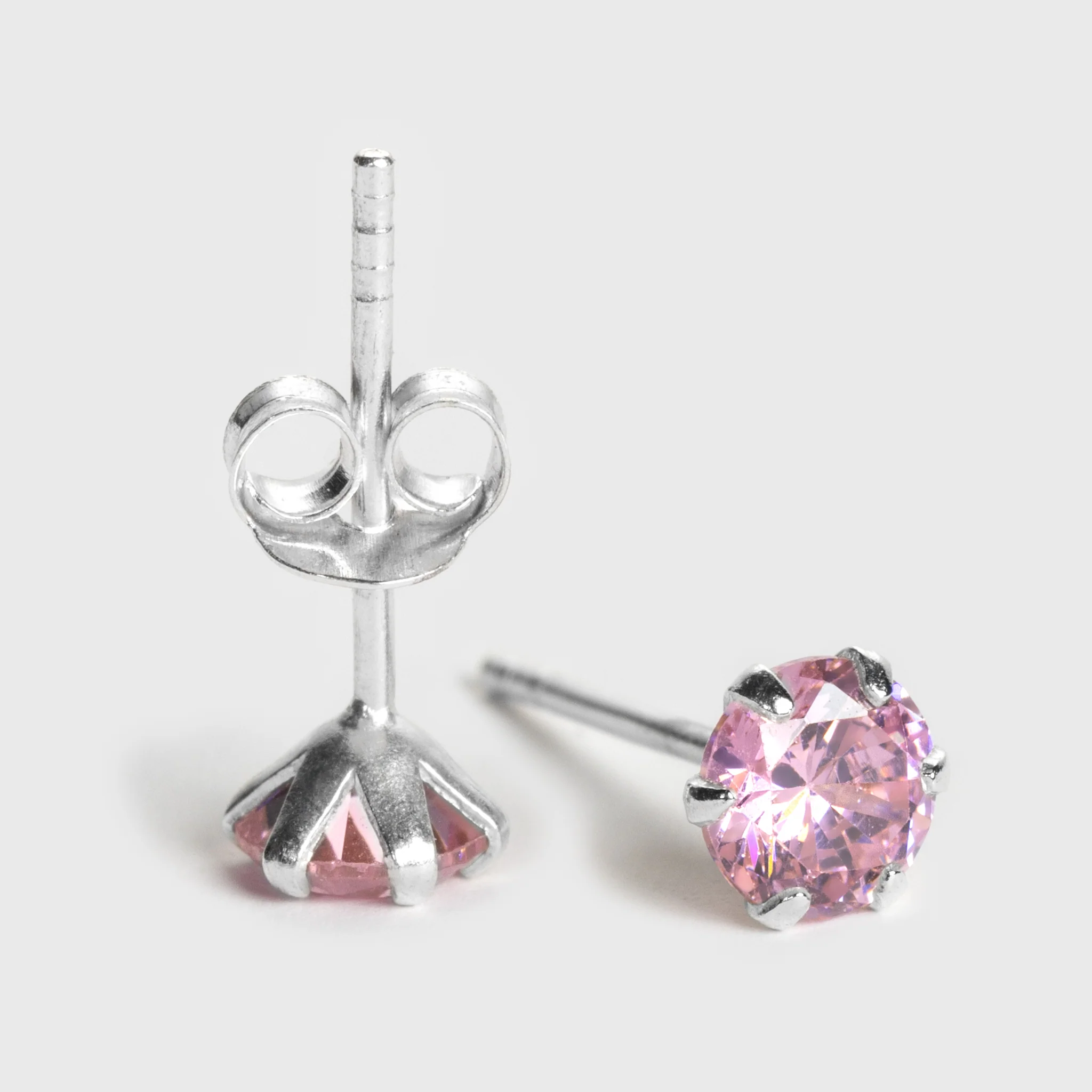 Pink Zircon Silver Stud Earrings - Image 5