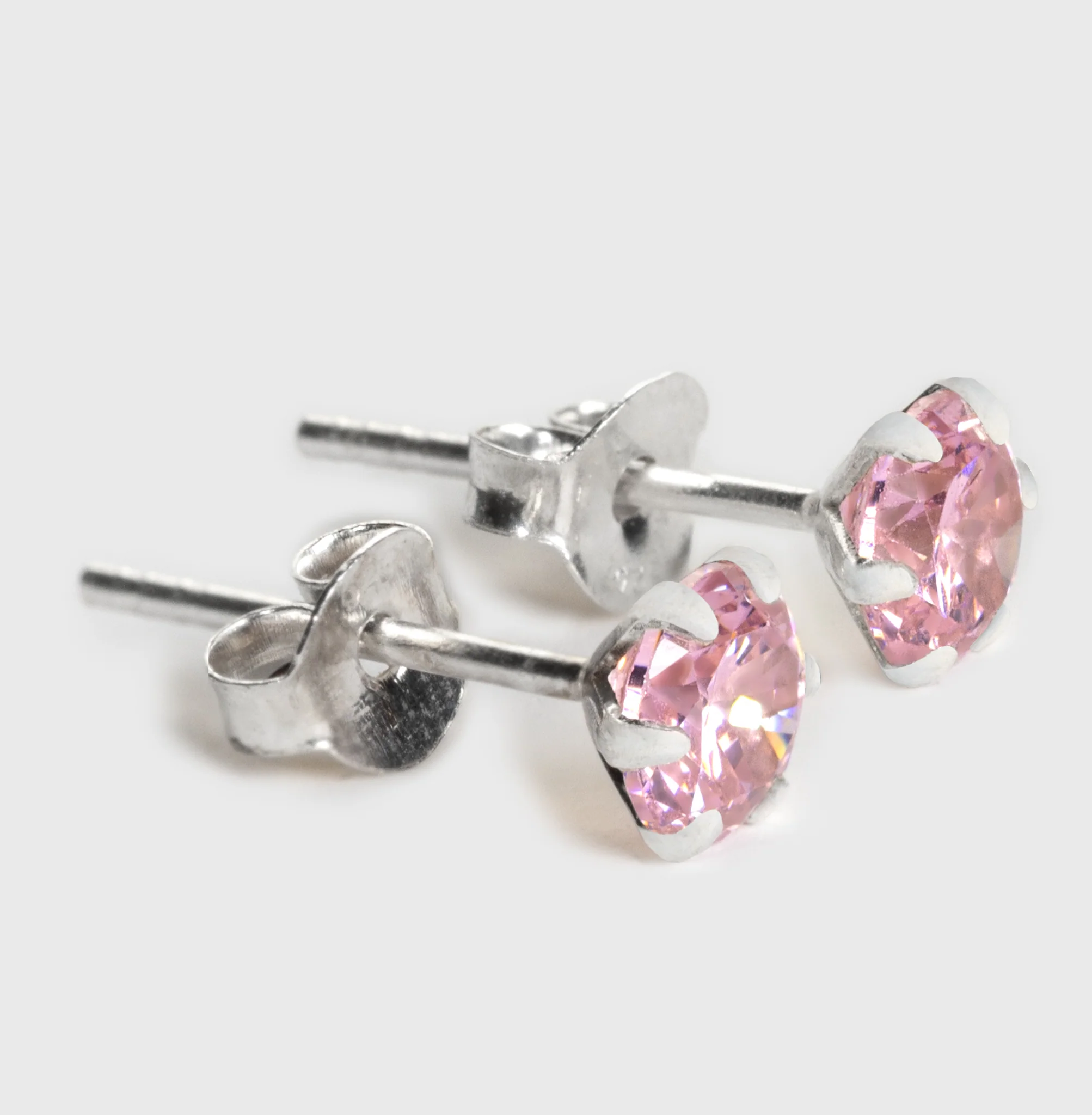 Pink Zircon Silver Stud Earrings - Image 6