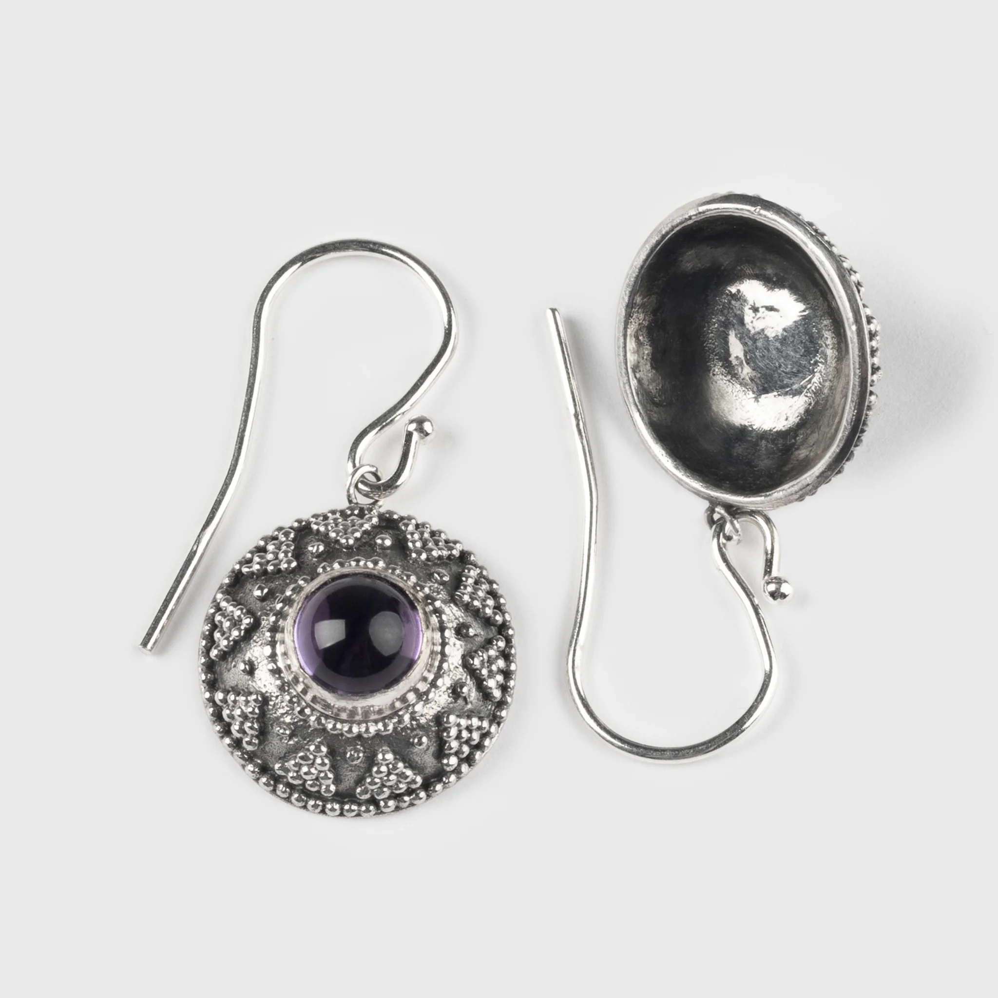 Premium Granulation Earrings, Amethyst Silver - Image 2