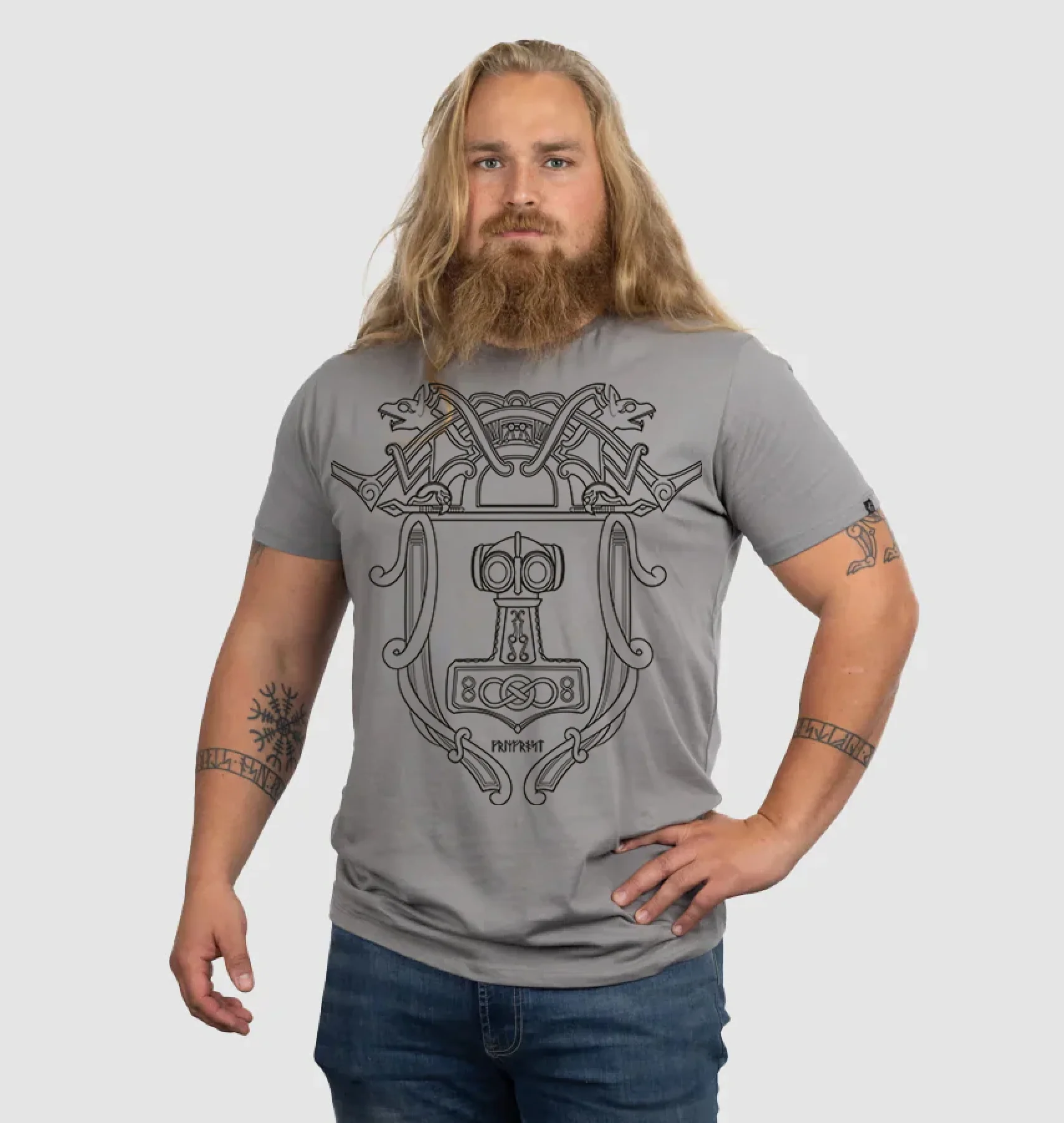 Premium T-shirt, Mjolnir, Grey - Image 2