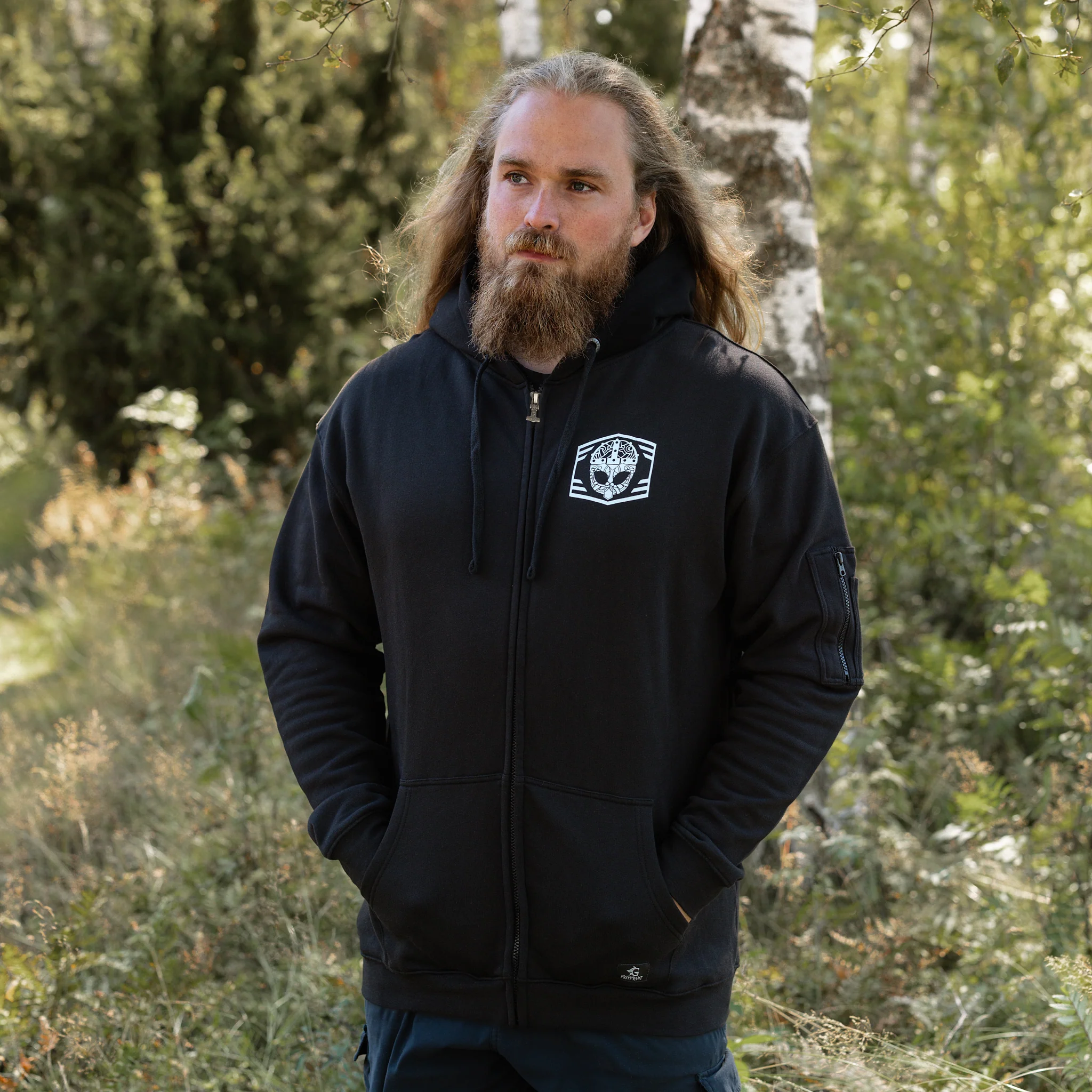 Premium Zip Hoodie, Clan Helmet, Black