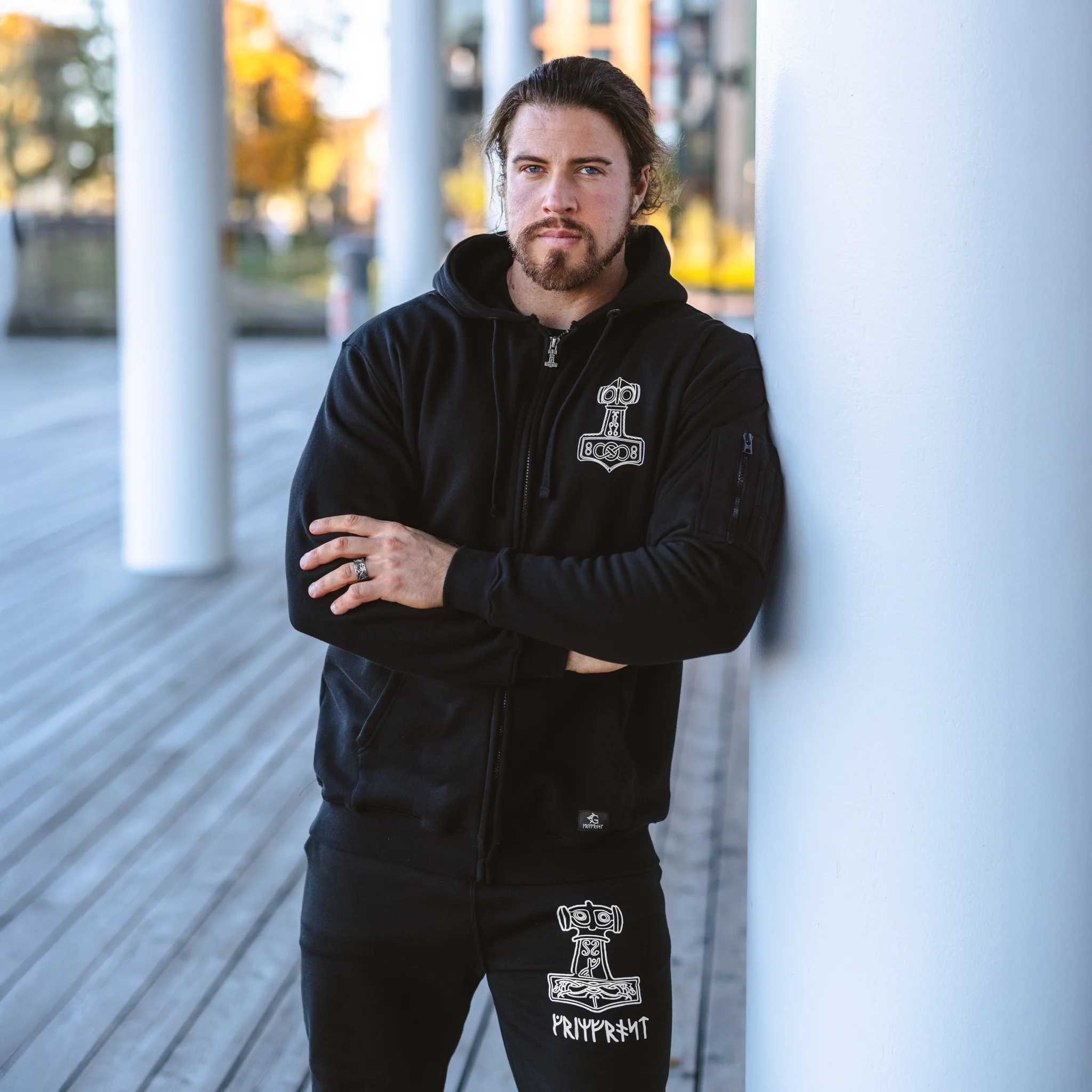 Premium Zip Hoodie, Mjolnir, Black