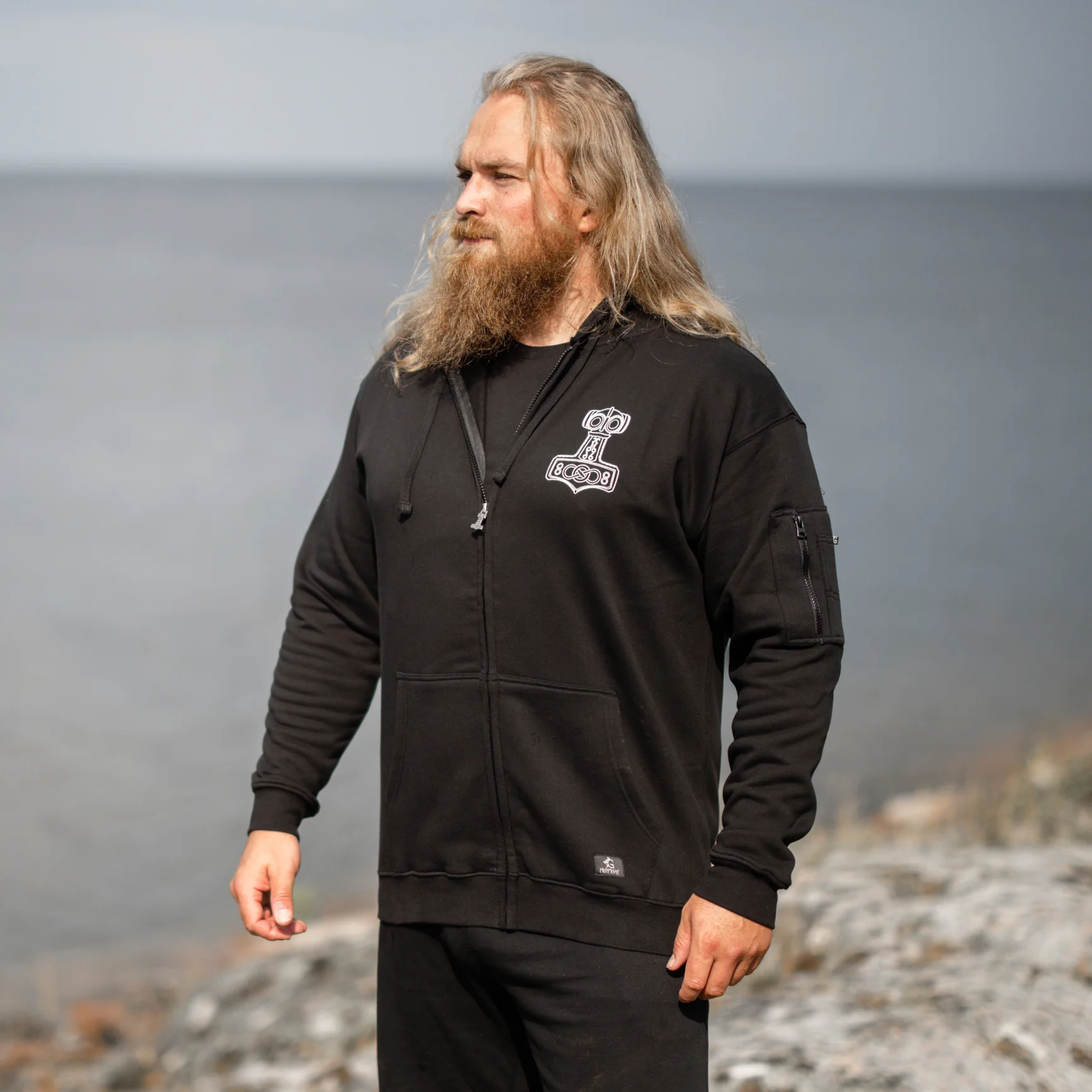 Premium Zip Hoodie, Mjolnir, Black - Image 3
