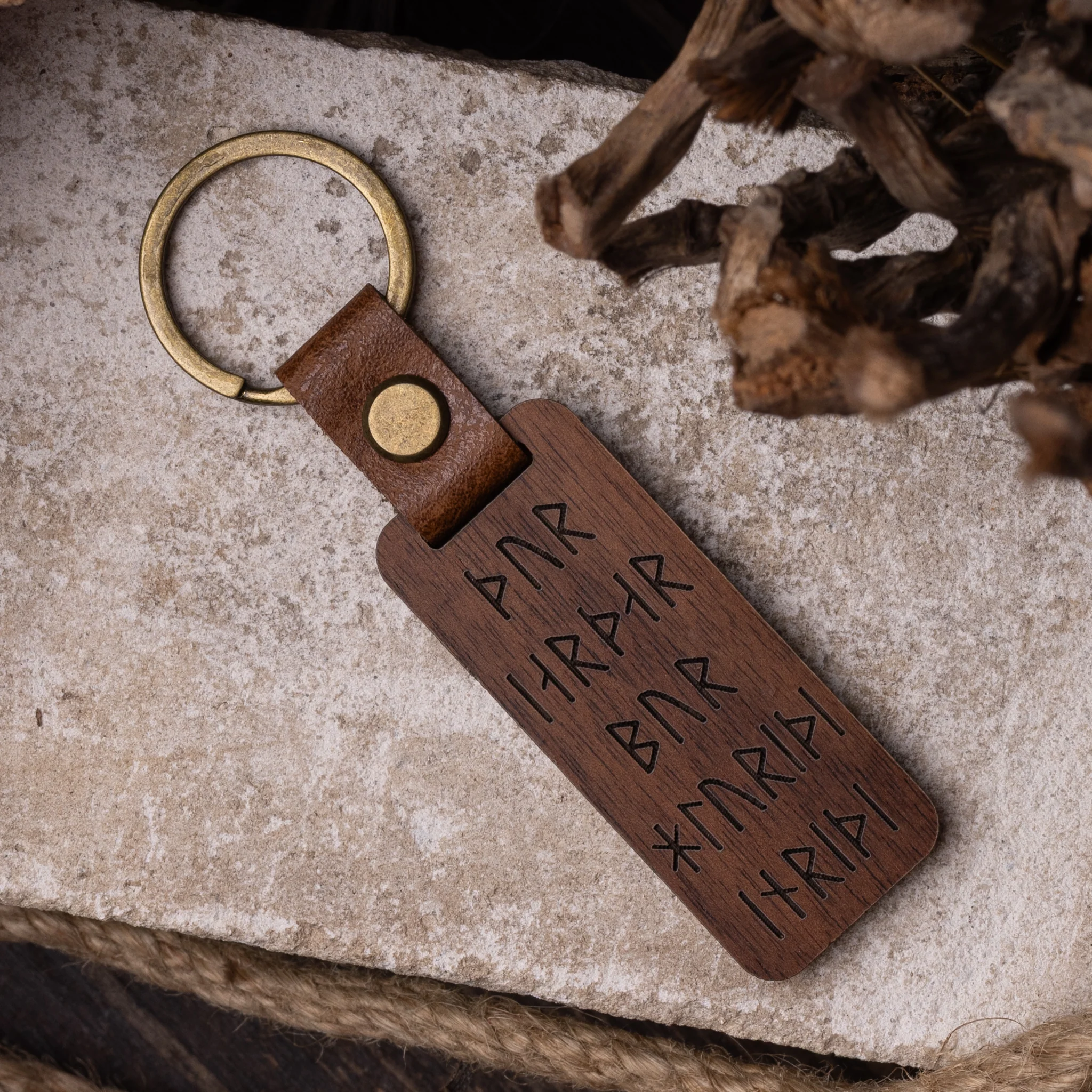Runic Thor Keychain, Wood - Image 2