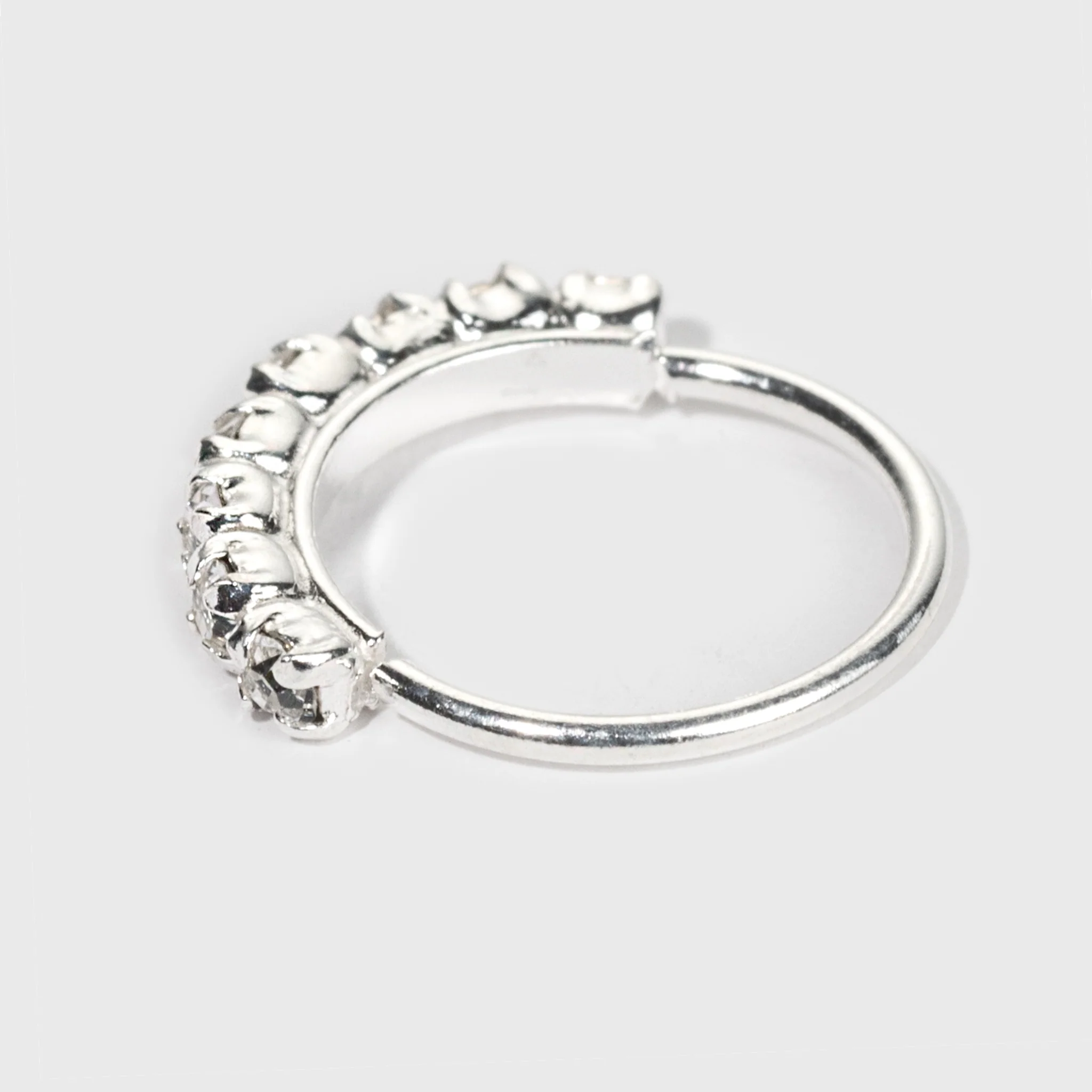 Silver Nose Ring, 8 clear stones - Image 3