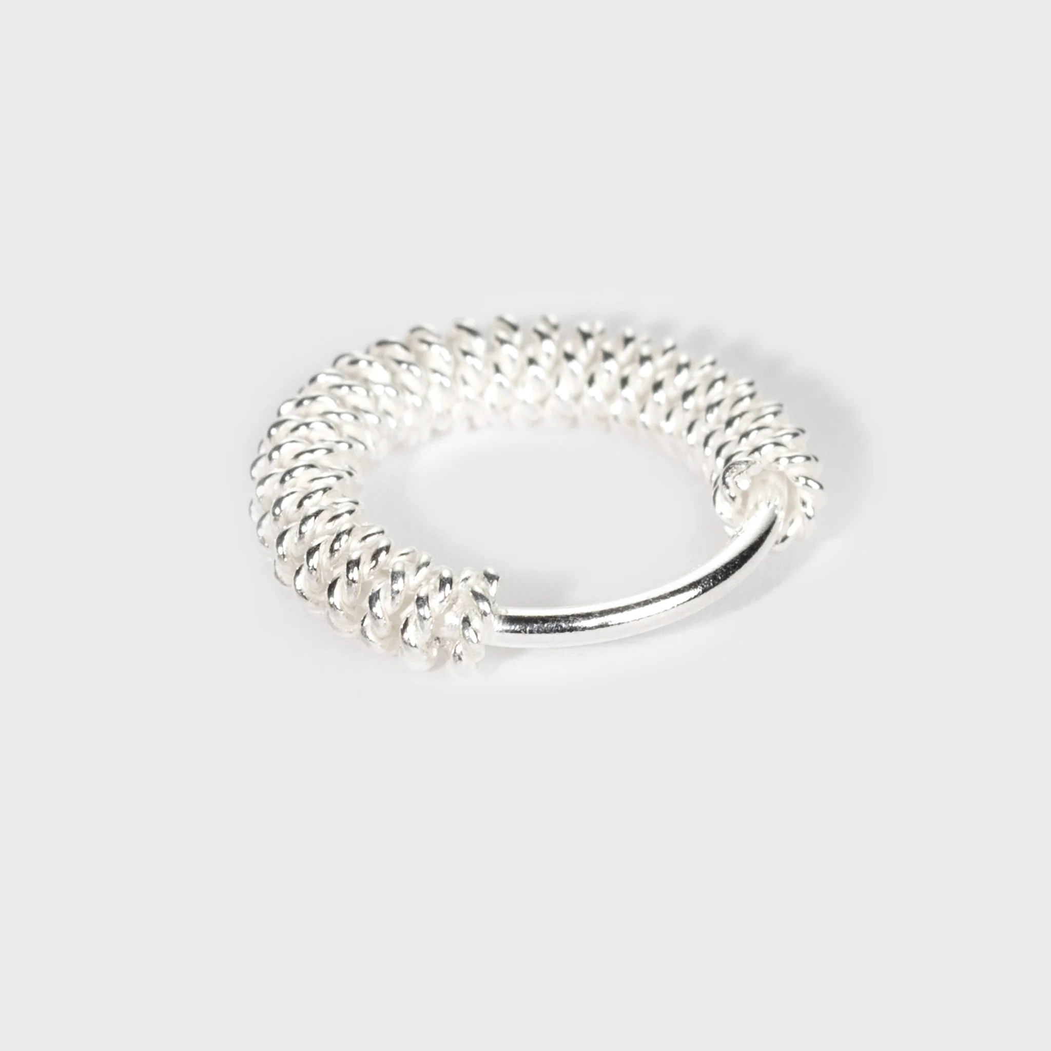Silver Nose Ring, Cabel-knit Design - Image 3