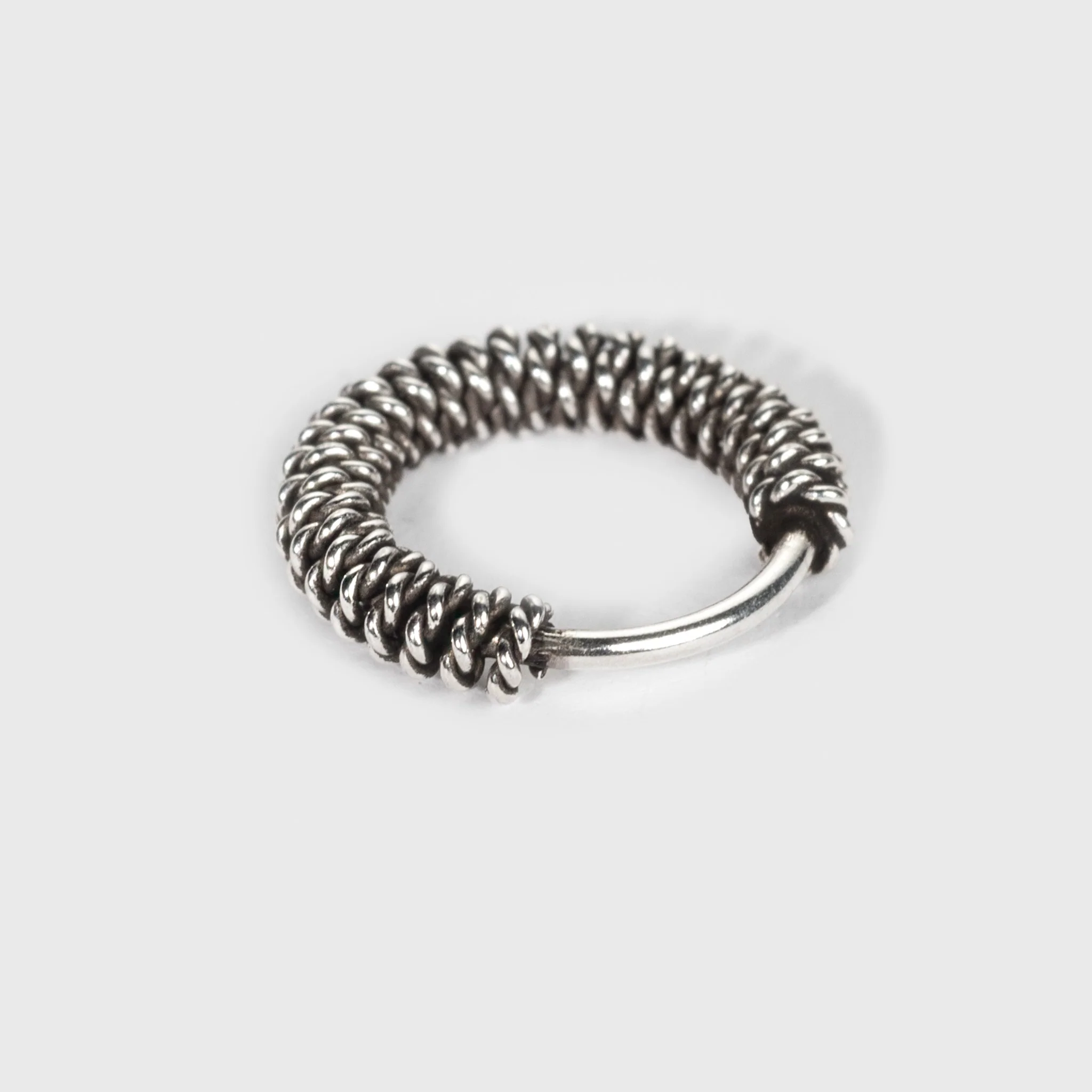 Silver Nose Ring, Cabel-knit Design with an oxidized finish - Image 3