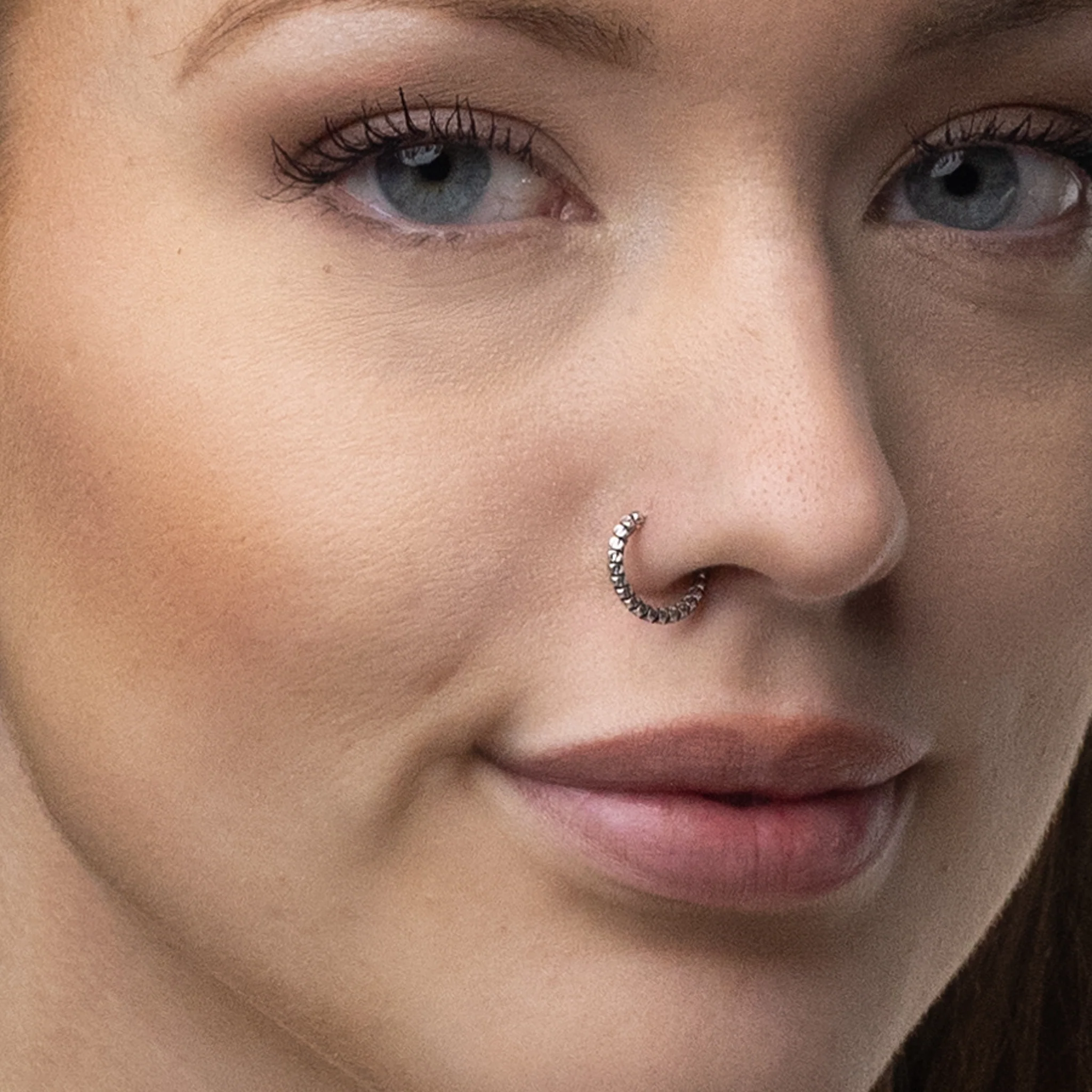 Silver Nose Ring, Segmented Design with an oxidized finish - Image 2