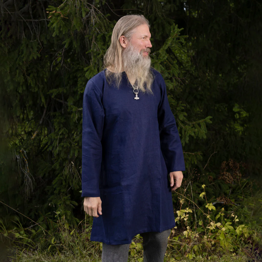 Viking Linen Tunic, Dark Blue - Image 3