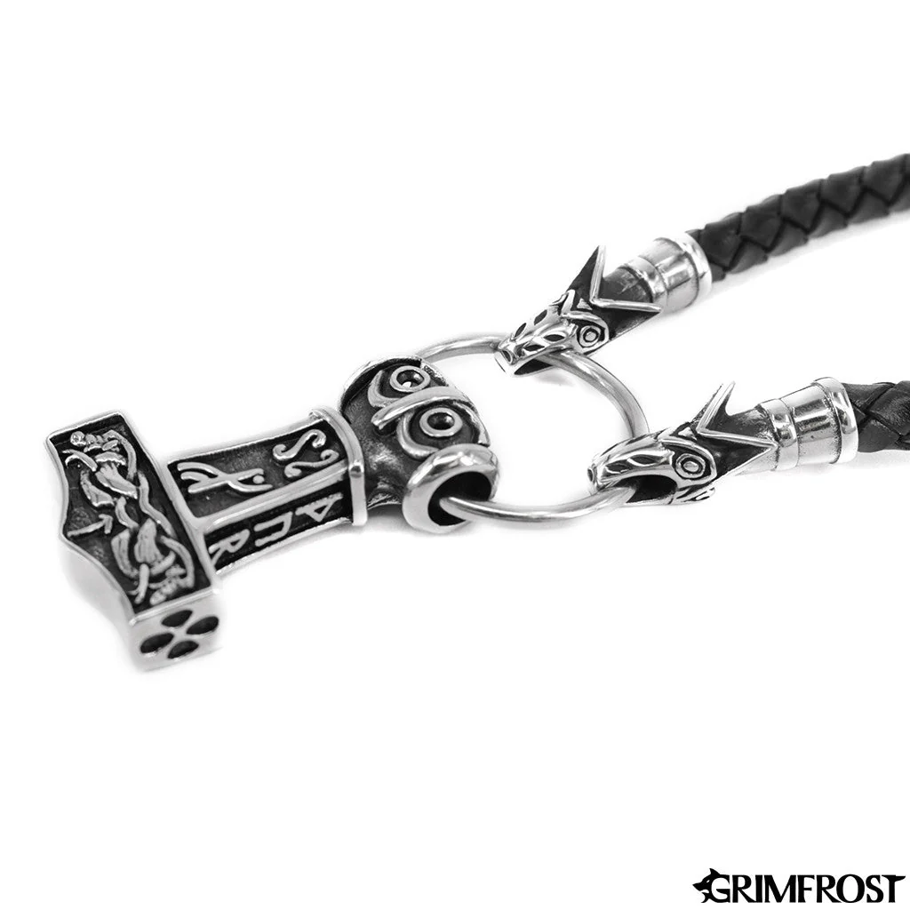 Wolf Head Mjölnir, Black Leather - Image 3