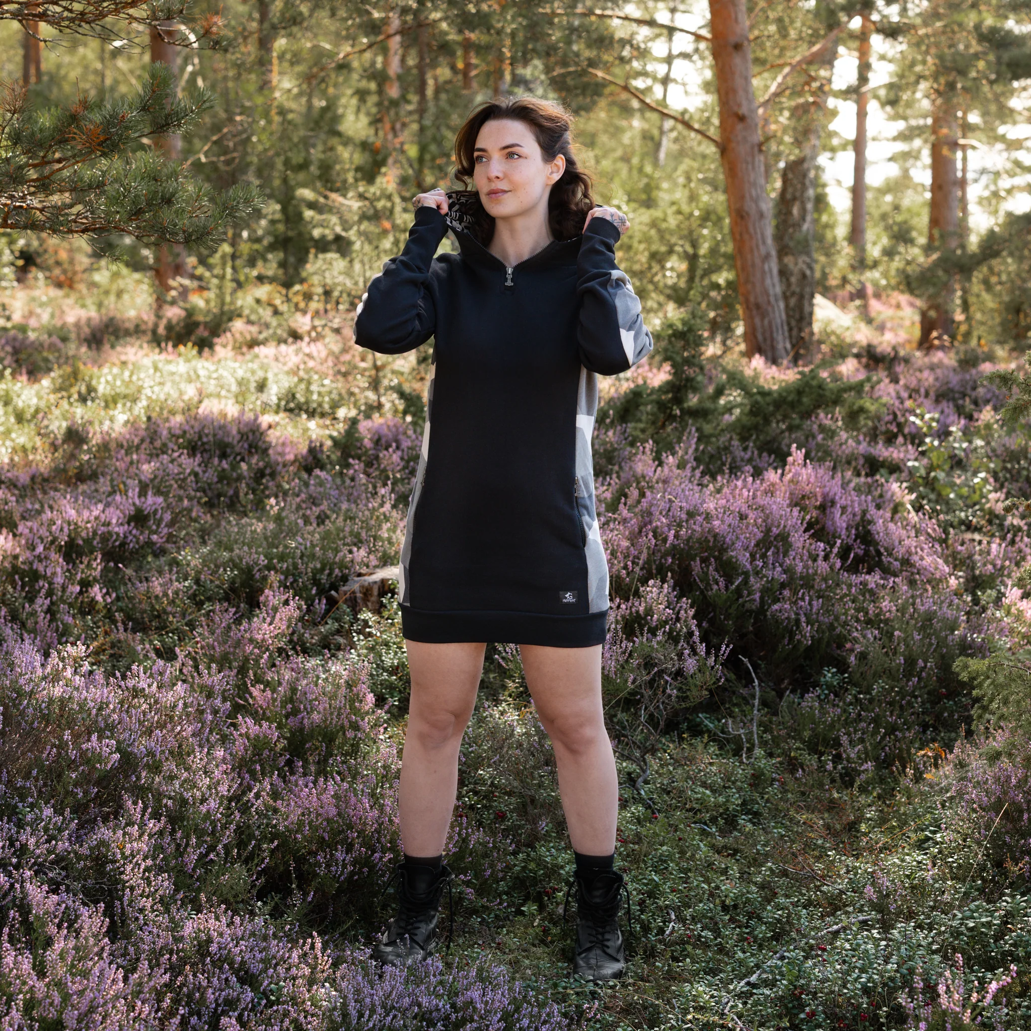 Women's Hoodie Half-Zip, Black and Camo