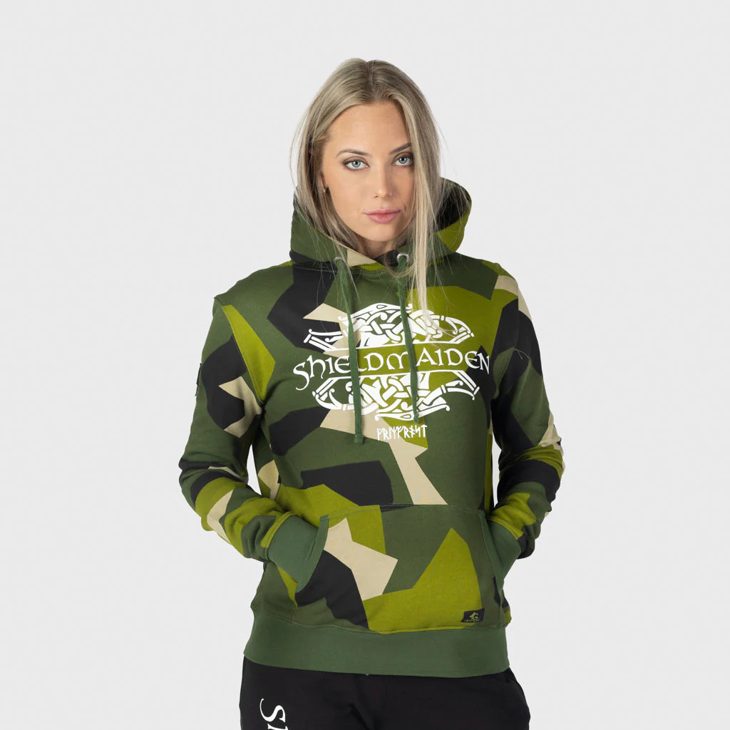 Women's Premium Hoodie, Shieldmaiden, M90 Green Camo - Image 2
