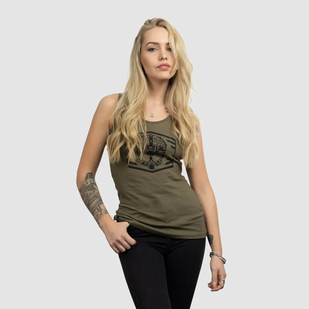 Women's Premium Tank Top, Clan Helmet, Green