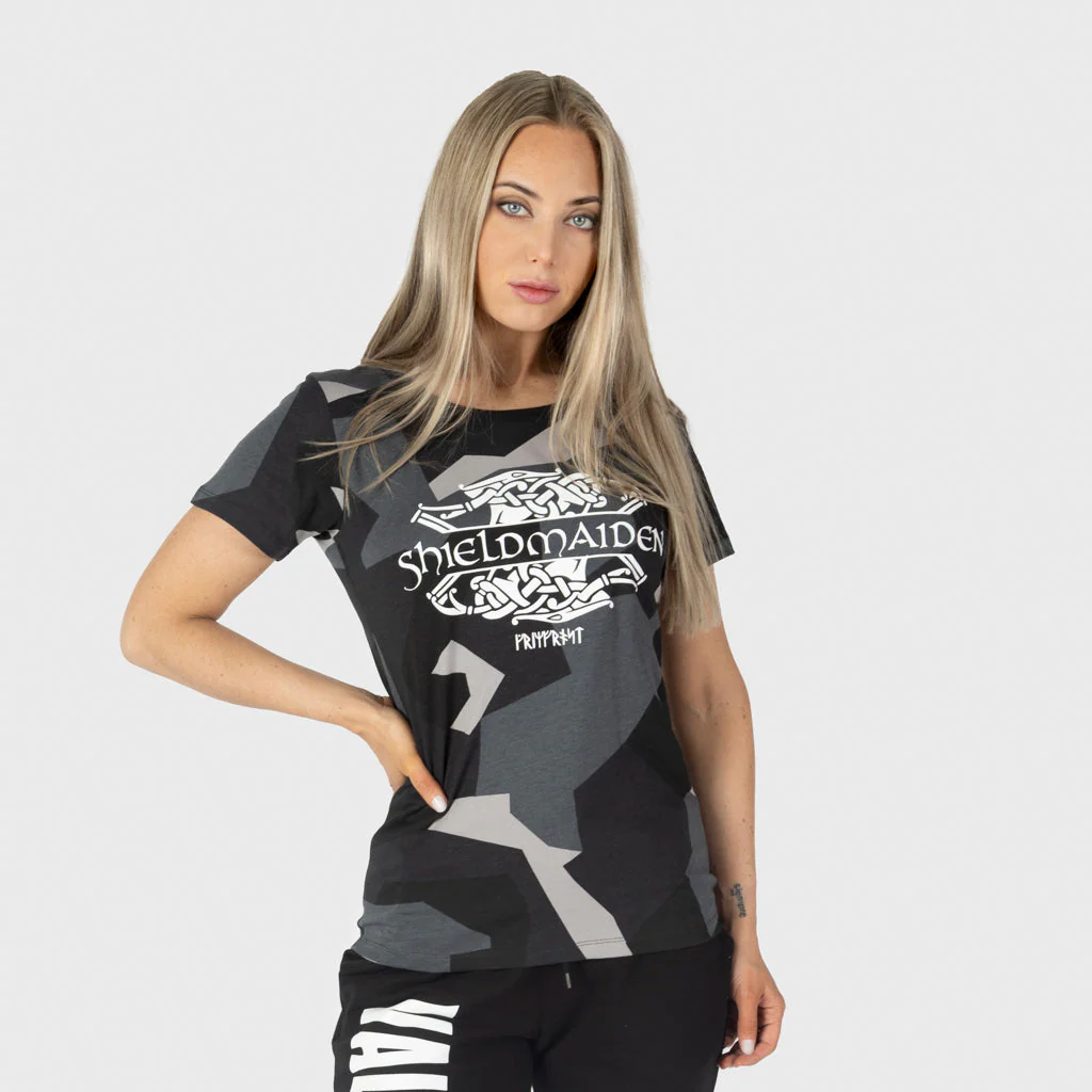 Women's Premium T-shirt, Shieldmaiden, M90 Grey Camo - Image 2