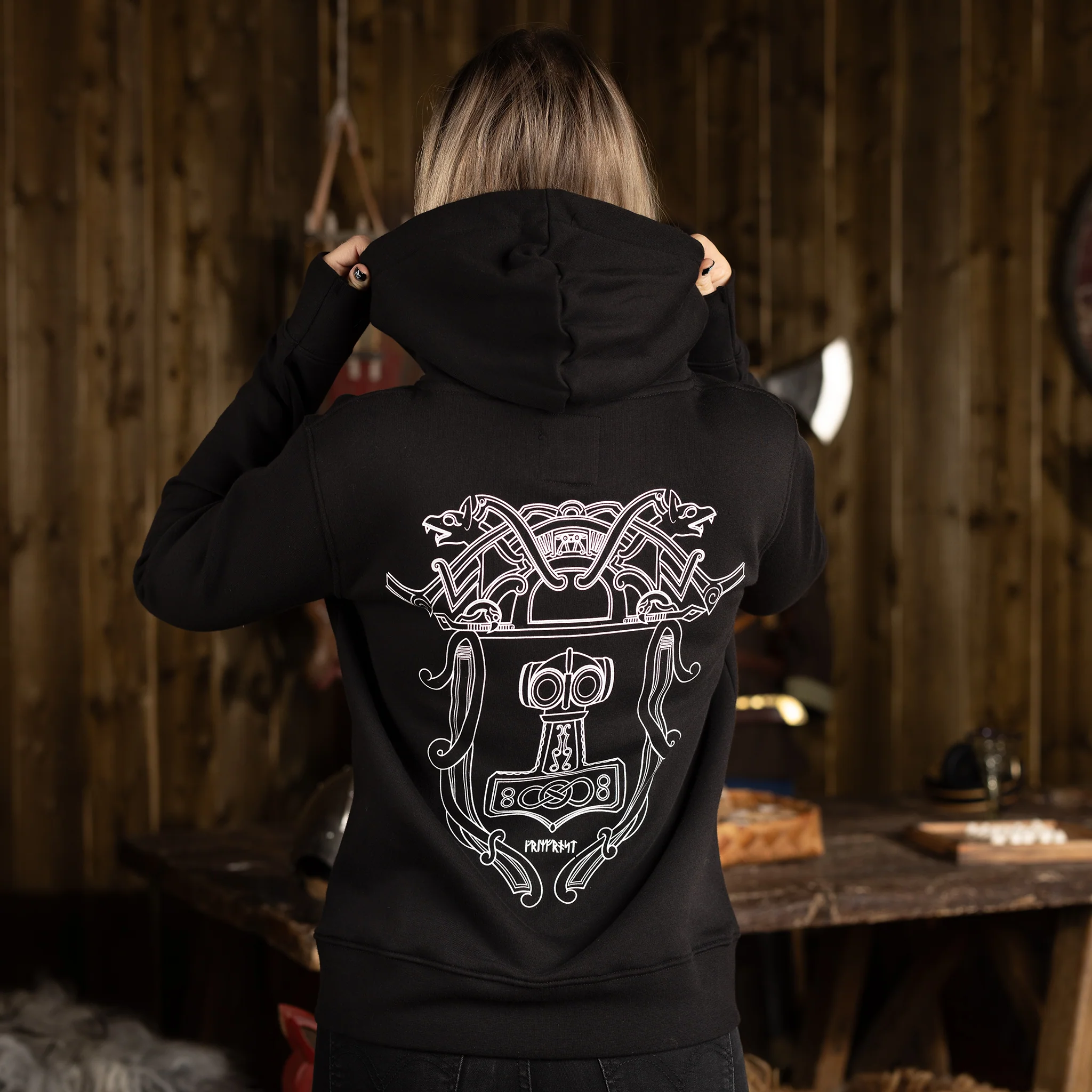 Women's Premium Zip Hoodie, Mjolnir, Black