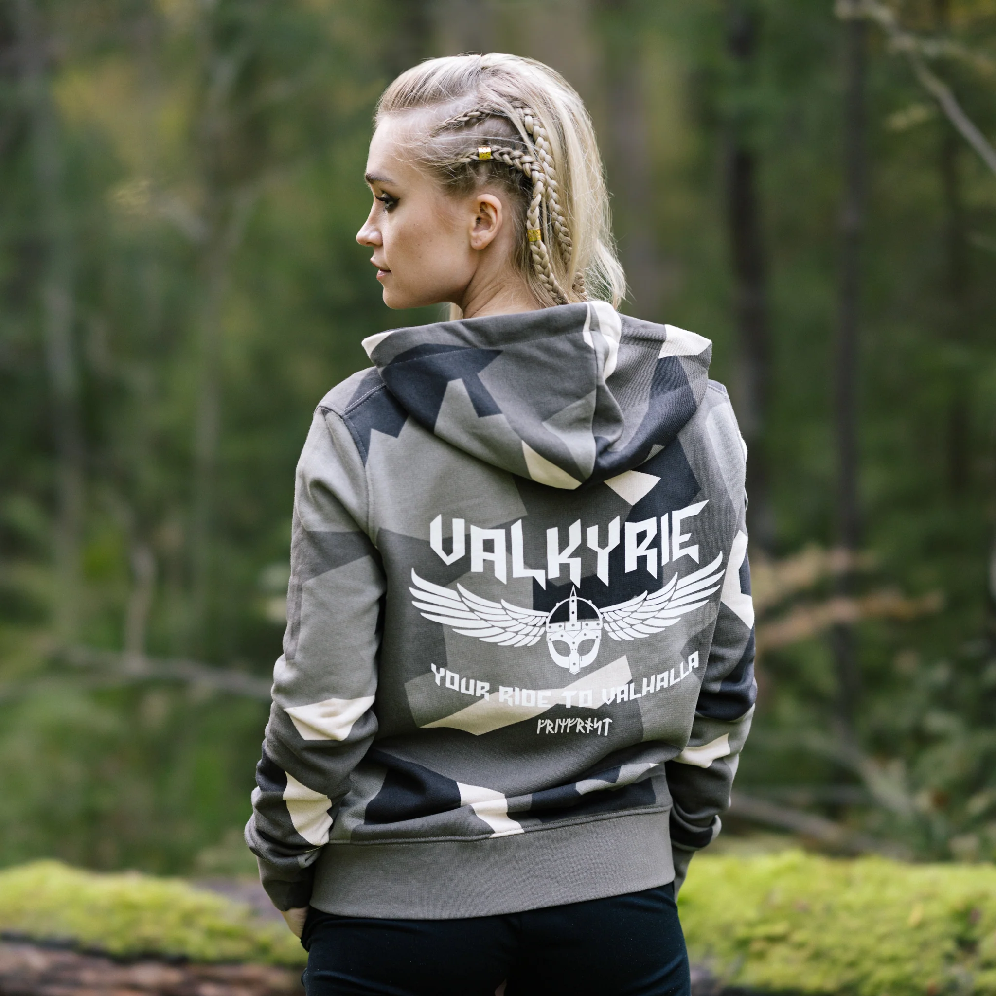 Women's Premium Zip Hoodie, Valkyrie, M90 Brown Camo