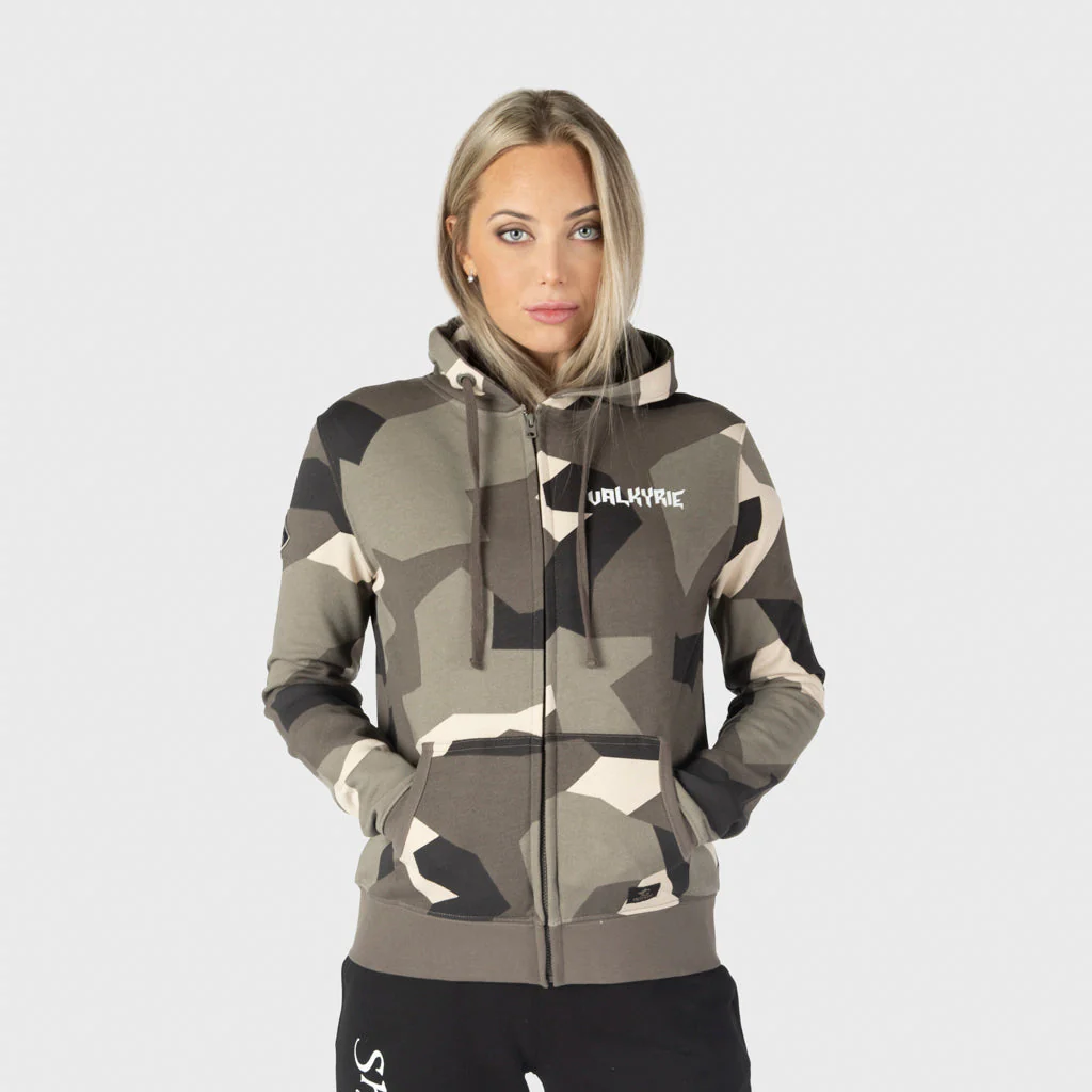 Women's Premium Zip Hoodie, Valkyrie, M90 Brown Camo - Image 3
