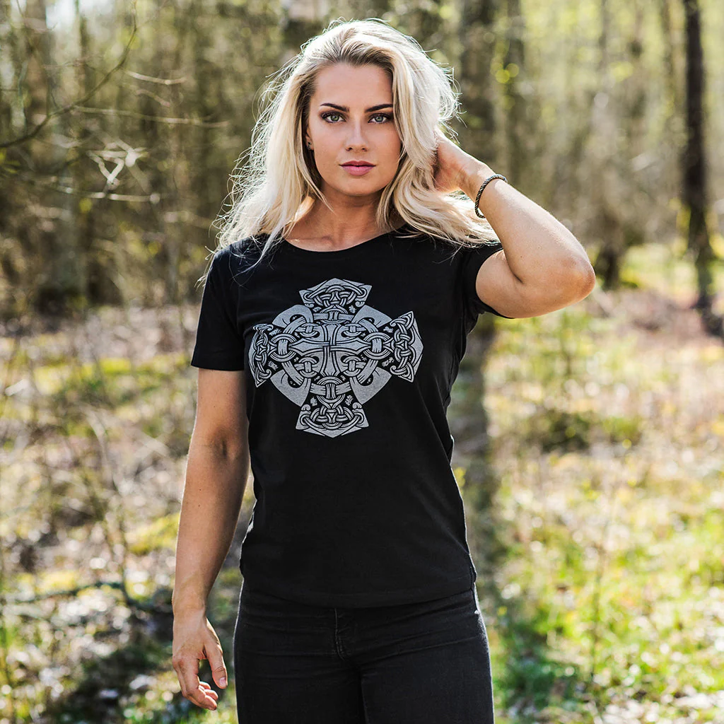Women's Premium T-shirt, Mjolnir Wheel, Black